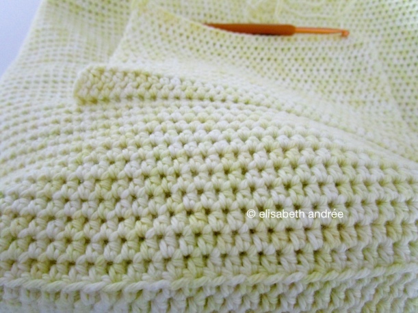 close up of crochet summer bag in the works